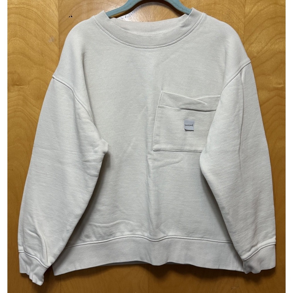Zara Womens Oversized Pocket Sweatshirt Crewneck Pullover Long‎ Sleeve Beige L